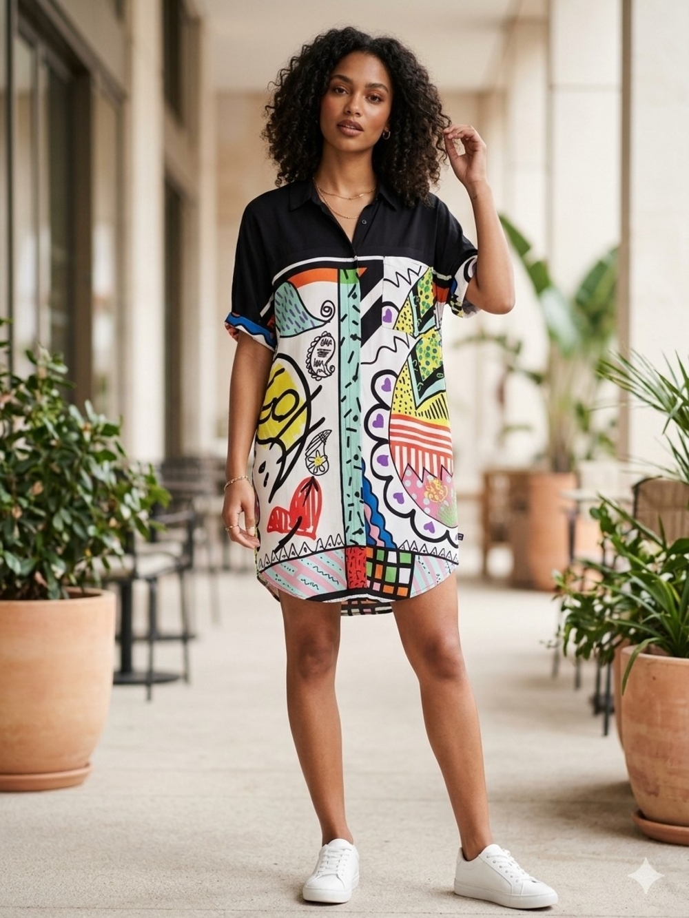 Desigual 'Calabria' Multi Color Art Mini Dress Maximalist Eclectic Boho Chic S